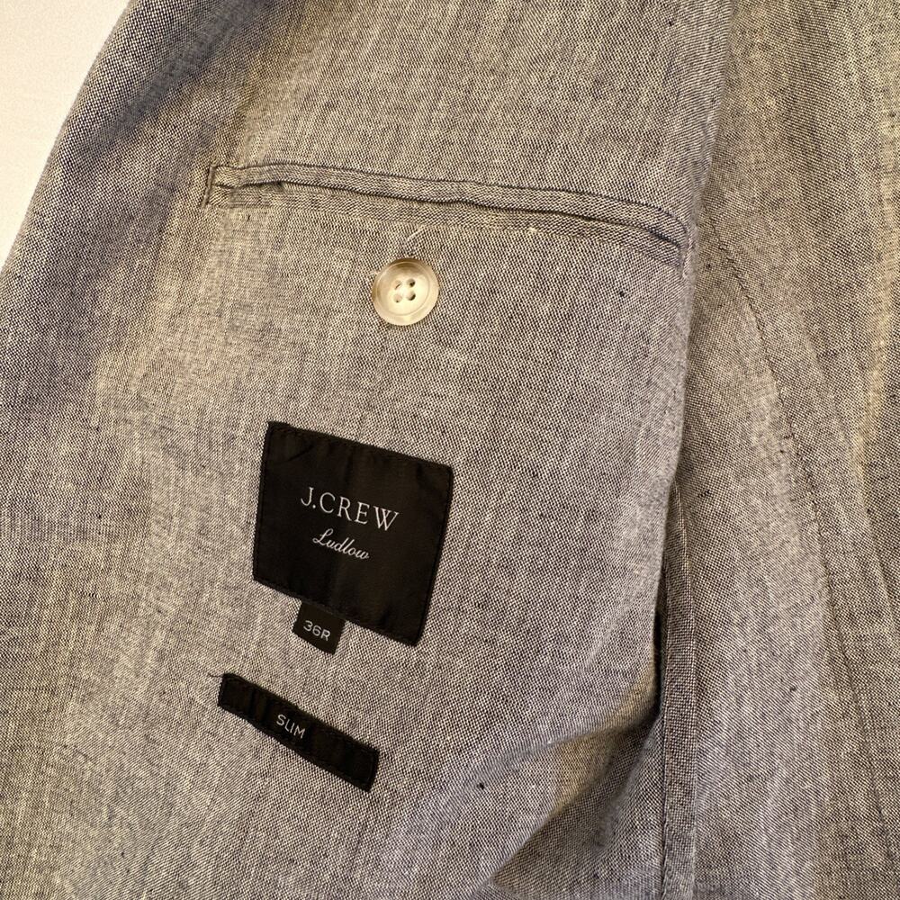 J Crew Ludlow Blazer Mens 36R Gray Somelos Cotton Linen Sport Coat - Picture 7 of 16